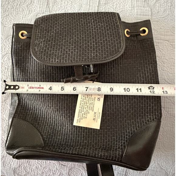 VINTAGE Cee Klein Accessories Woven Black‎ Leather Raffia Backpack New Tags 90